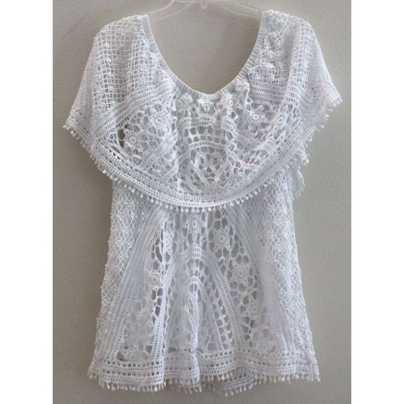 XCVI 14183 Women's Sz Medium White Signy Drapey Crochet Top Blouse $128 - Picture 2 of 16